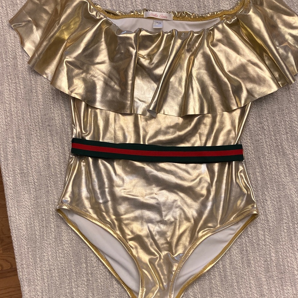 Stella Cove Metallic Gold Ruffle Swimsuit